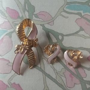 Brest Cancer Awareness Brooche & Earring Set